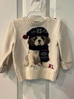 Polo Ralph Lauren Kids Cream Knit Puppy Sweater, Size 9 months